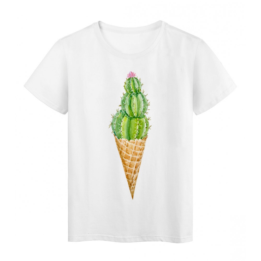 T Shirt Blanc Design Cactus Cornet De Glace