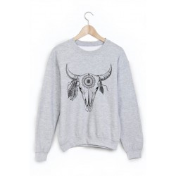 Sweat-Shirt imprimÃ© tete de buffle boheme