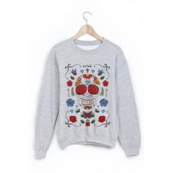 Sweat-Shirt imprimÃ© tete de mort mexicaine