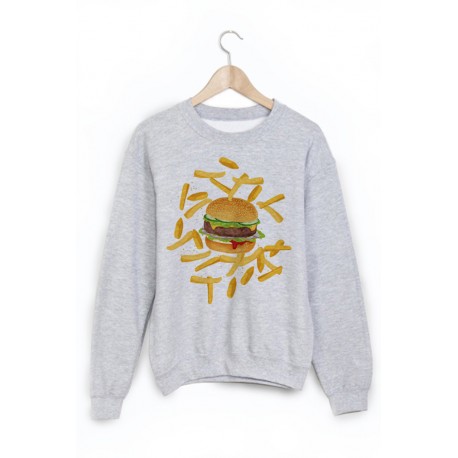 Sweat-Shirt imprimÃ© fritte hamburger