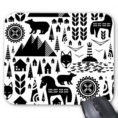 Tapis de souris illustration noir et blanc village 