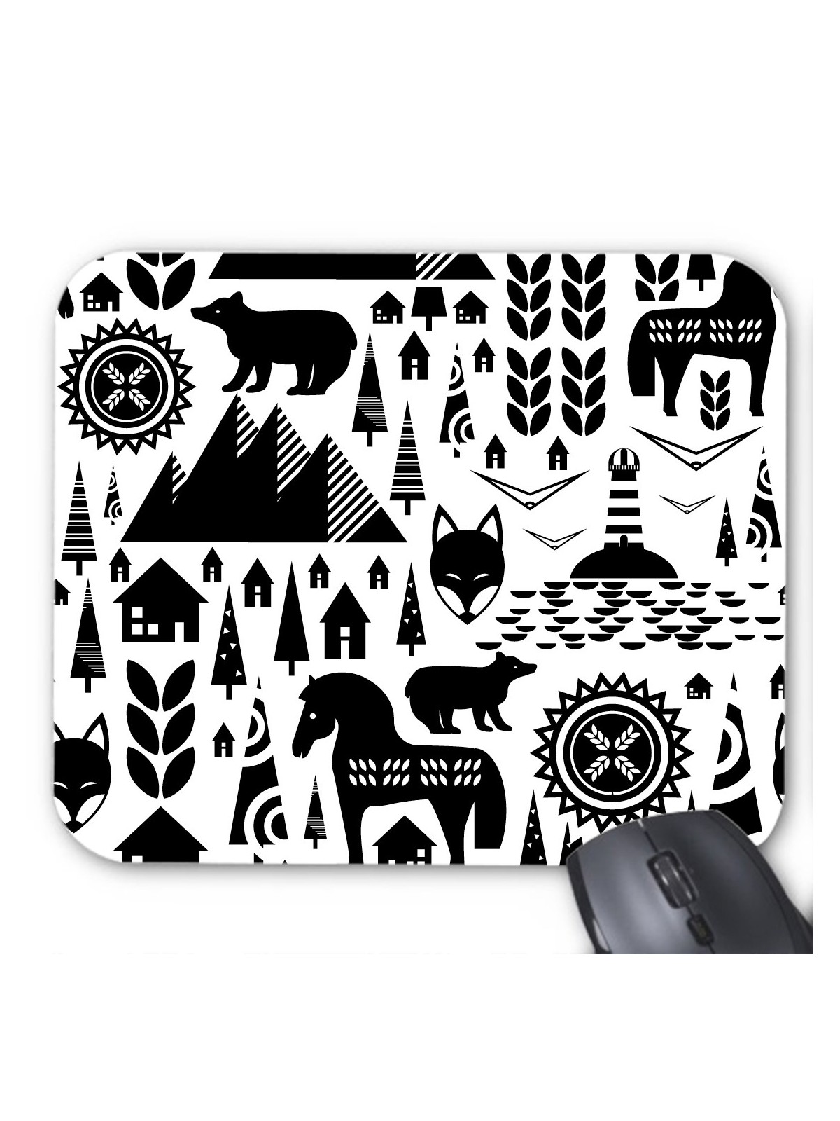 Tapis de souris illustration noir et blanc village 