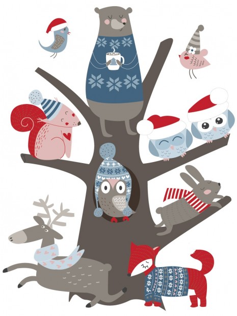 Stickers Autocollants enfant déco animaux NOEL