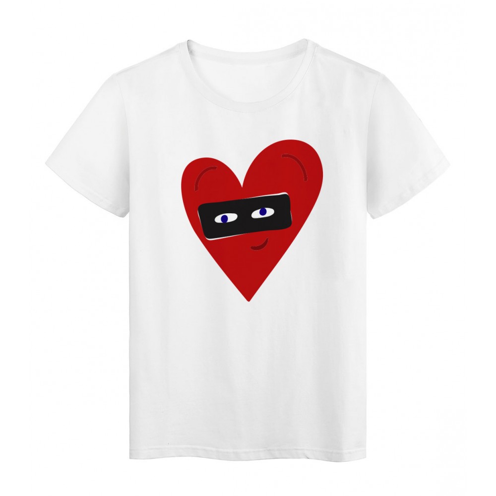 T-Shirt blanc CÅ“ur rouge yeux love masquÃ© rÃ©f Tee shirt 2138