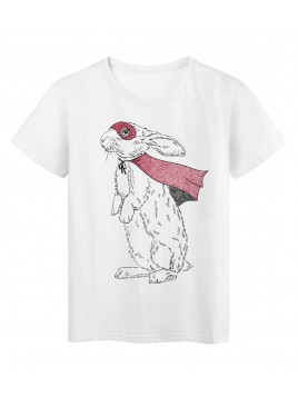 T-Shirt blanc Super lapin cape et masque rouge rabbit design réf Tee shirt 2144