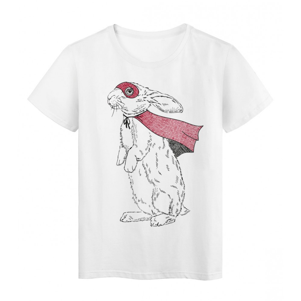 T-Shirt blanc Super lapin cape et masque rouge rabbit design rÃ©f Tee shirt 2144