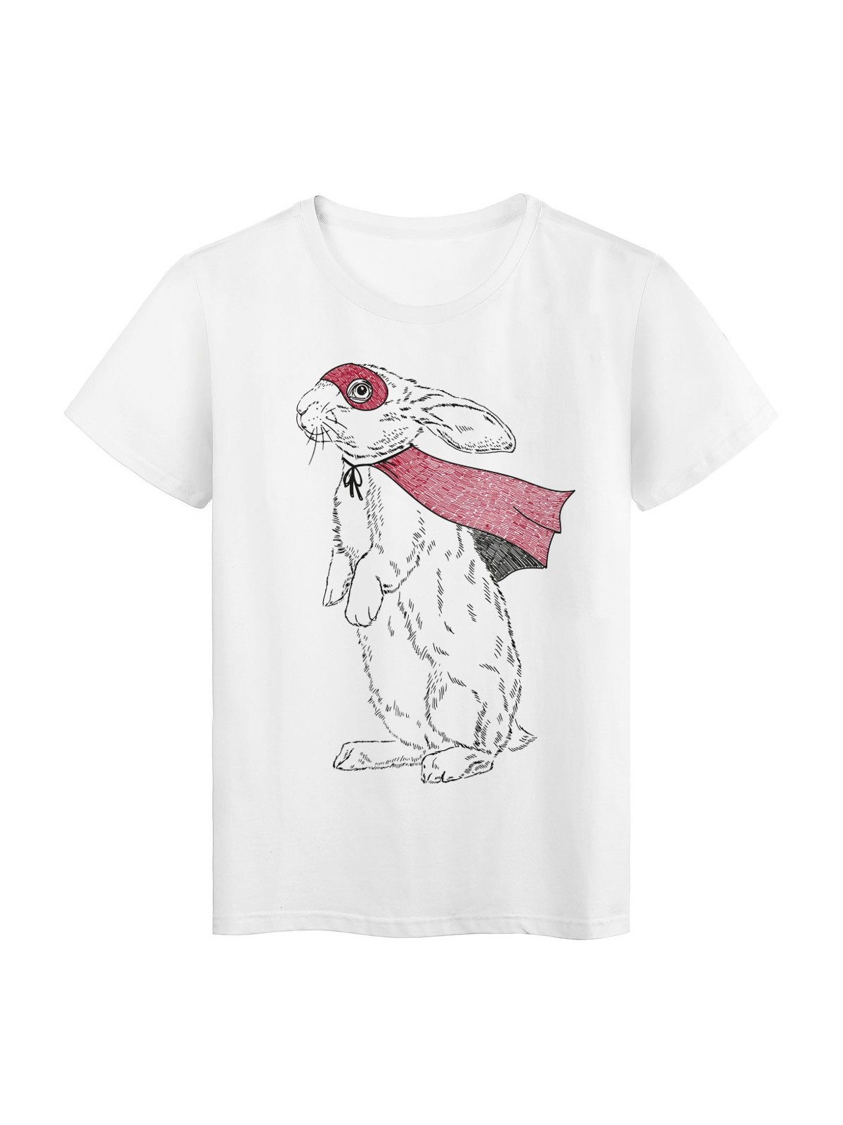 T-Shirt blanc Super lapin cape et masque rouge rabbit design rÃ©f Tee shirt 2144