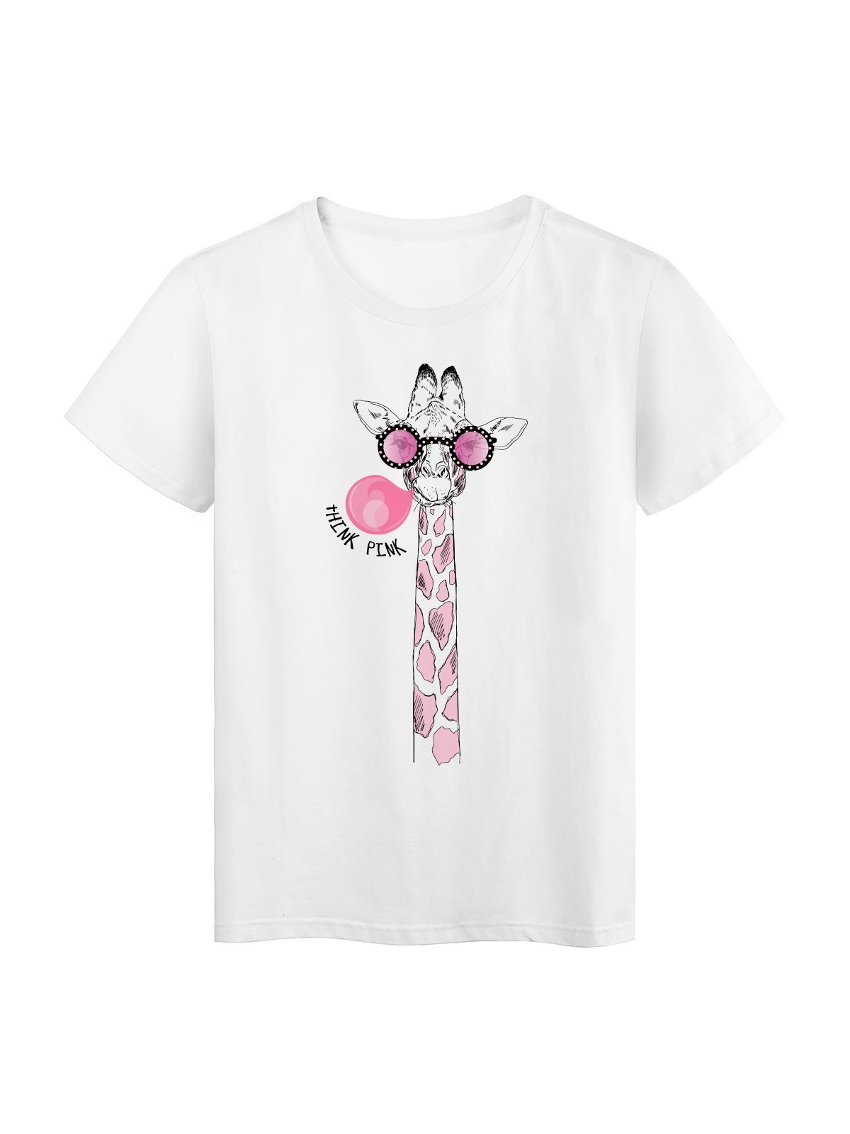 T-Shirt blanc design Girafe rose Ã  lunettes rÃ©f Tee shirt 2145