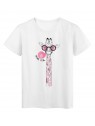 T-Shirt blanc design Girafe rose Ã  lunettes rÃ©f Tee shirt 2145