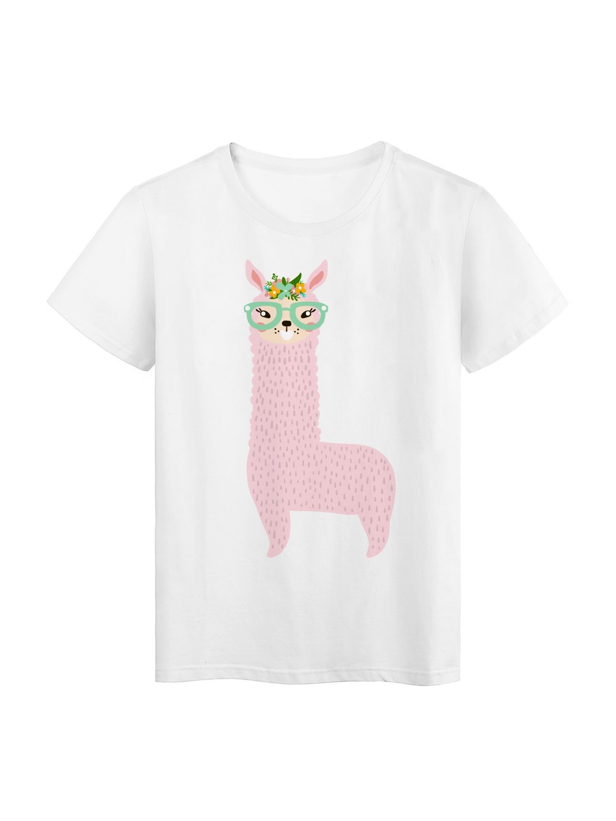 T-Shirt blanc design Lama rose avec lunettes rÃ©f Tee shirt 2150