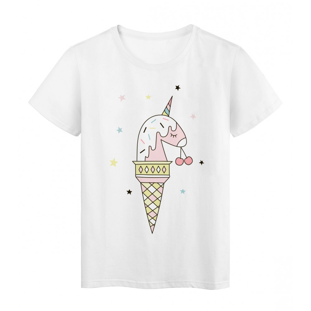 T-Shirt blanc Licorne design cornet de glace rÃ©f Tee shirt 2151