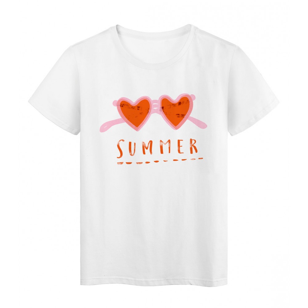T-Shirt blanc summer lunettes cÅ“ur rouge rÃ©f Tee shirt 2156