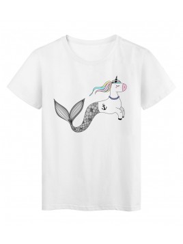 T-Shirt blanc design Licorne sirène réf Tee shirt 2159