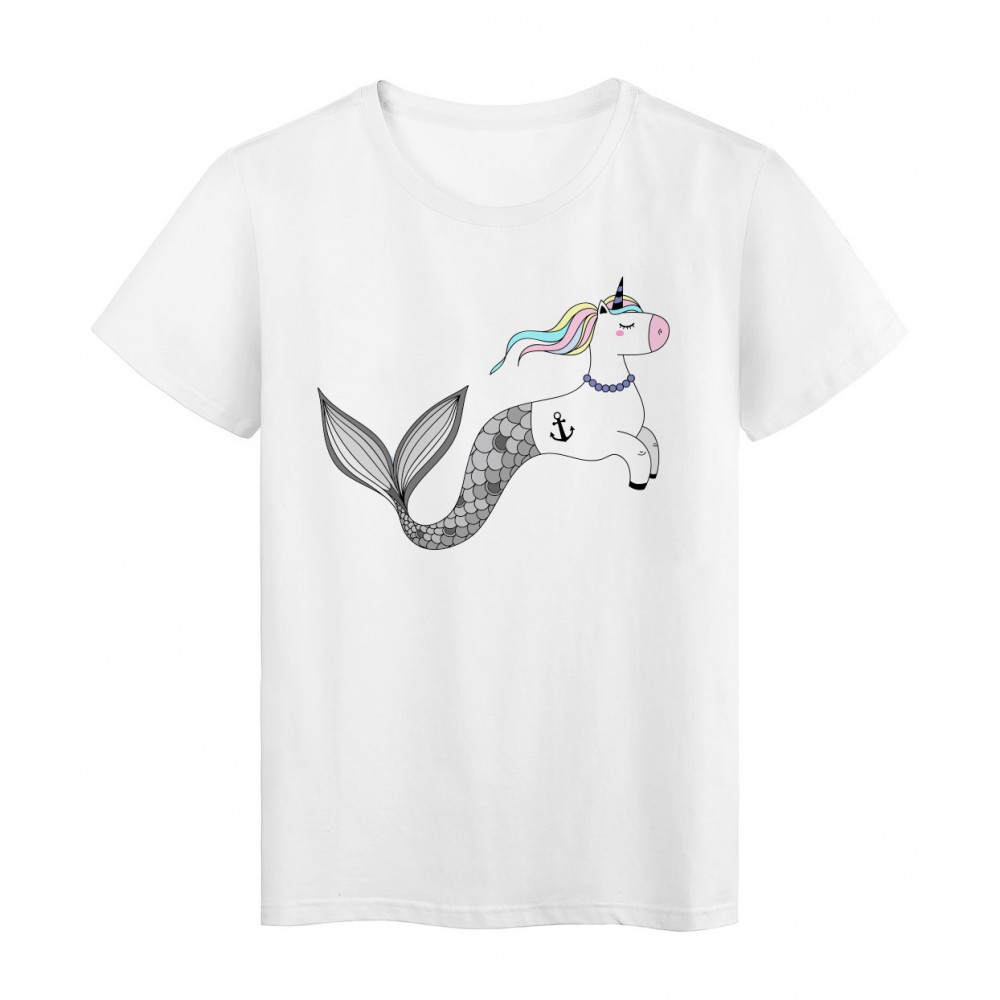 T-Shirt blanc design Licorne sirÃ¨ne rÃ©f Tee shirt 2159