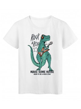 T-Shirt blanc rock n'roll dinosaure rock star humour réf Tee shirt 2161