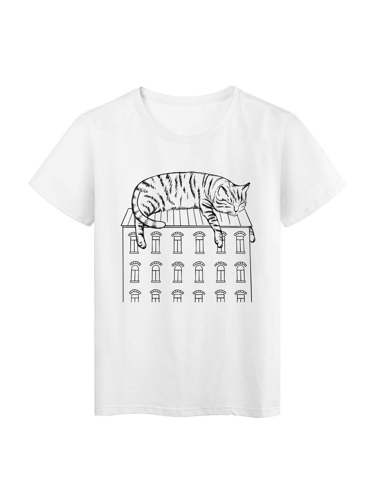T-Shirt blanc design chat sur toit de maison rÃ©f Tee shirt 2164
