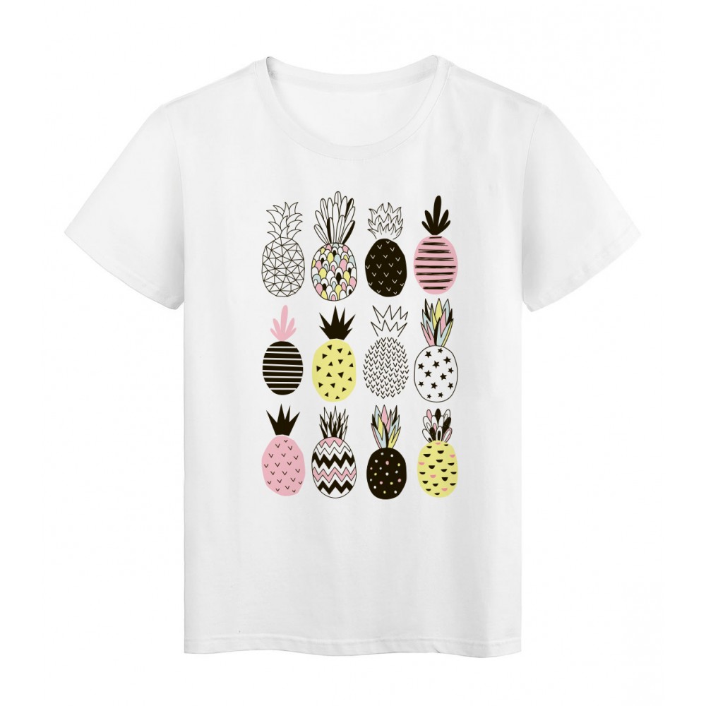 T-Shirt blanc Design fruits ananas couleurs rÃ©f Tee shirt 2165