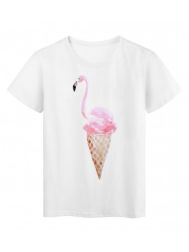 T-Shirt blanc Design flamant rose cornet de glace réf Tee shirt 2166