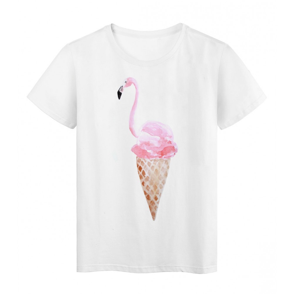 T-Shirt blanc Design flamant rose cornet de glace rÃ©f Tee shirt 2166