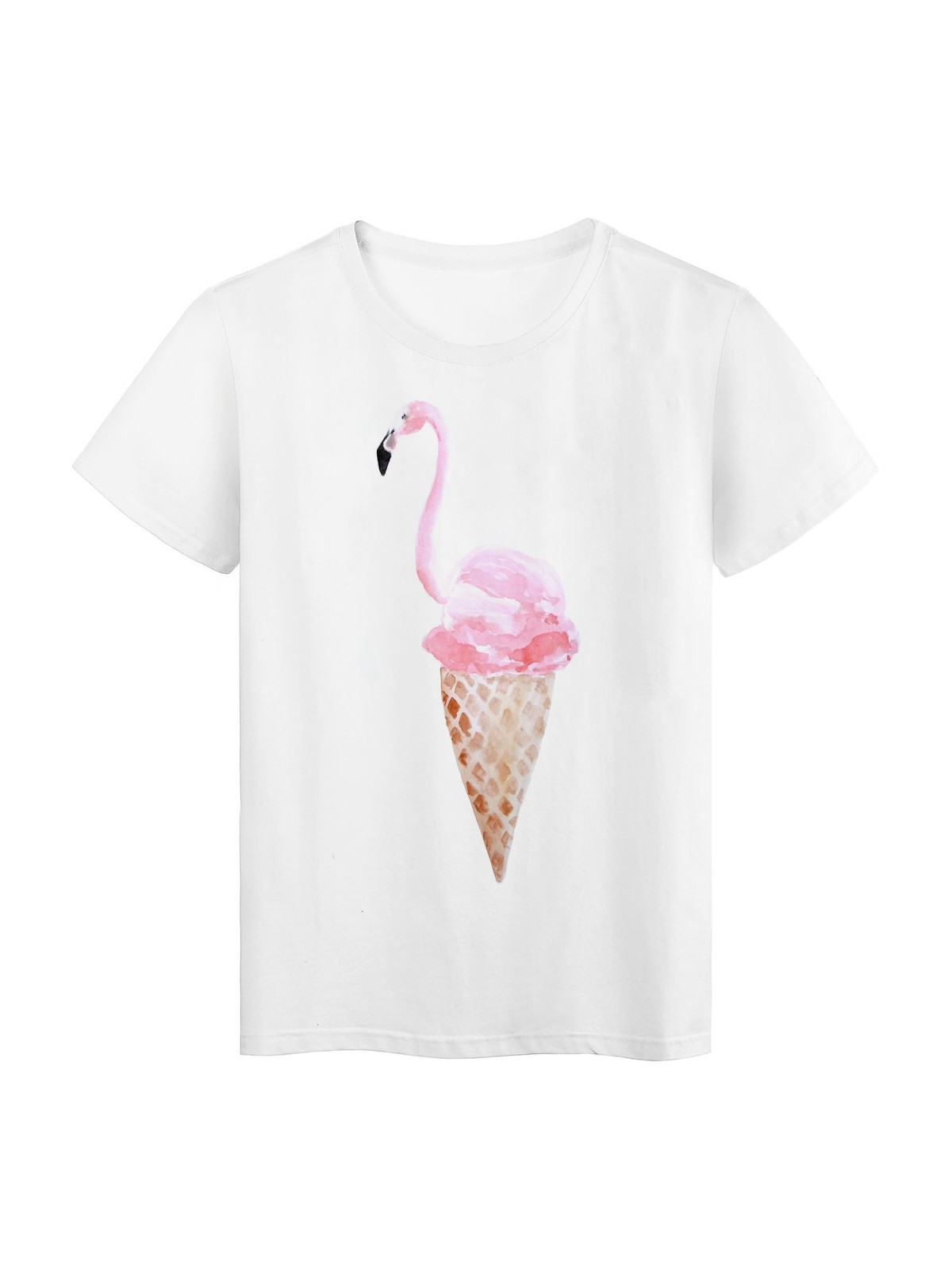 T-Shirt blanc Design flamant rose cornet de glace rÃ©f Tee shirt 2166