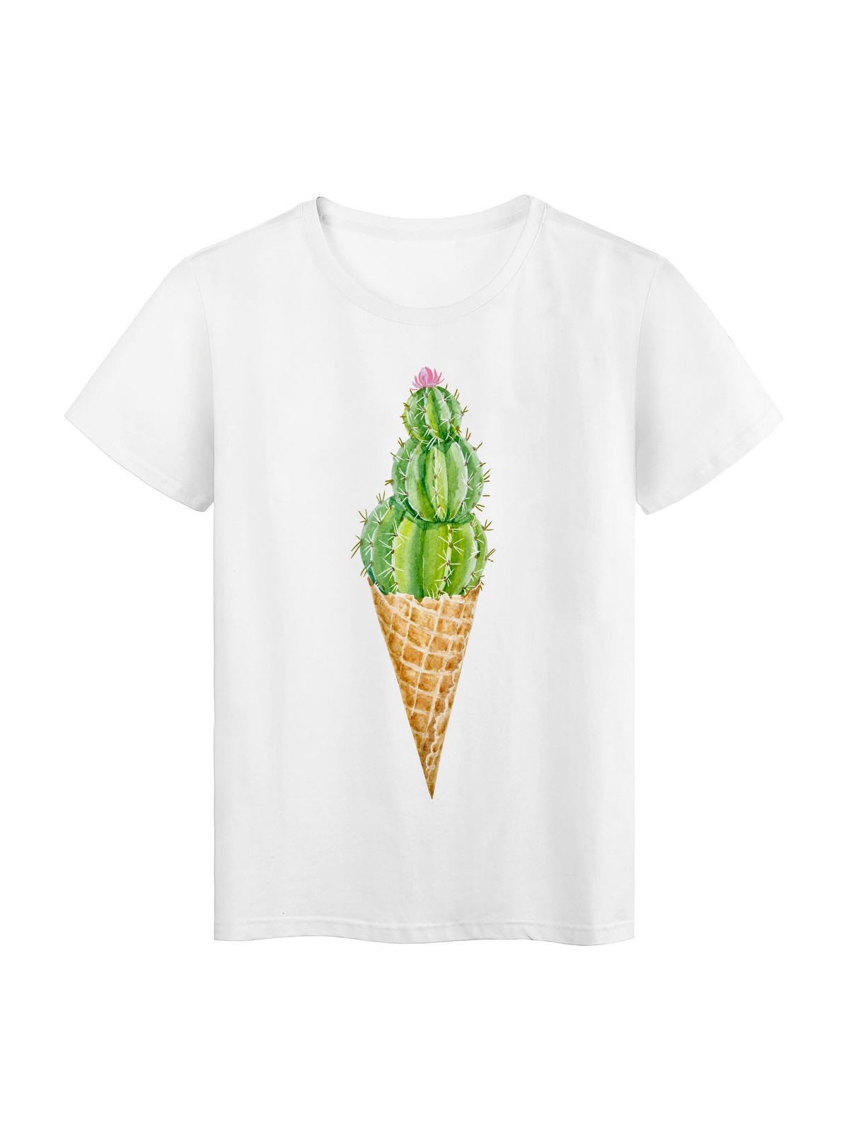 T-Shirt blanc Design cactus cornet de glace rÃ©f Tee shirt 2167
