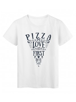 T-Shirt blanc Design pizza love at first bite réf Tee shirt 2168