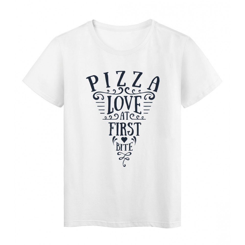 T-Shirt blanc Design pizza love at first bite rÃ©f Tee shirt 2168
