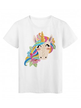 T-Shirt blanc Design cheval licorne couleurs réf Tee shirt 2169