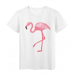 T-Shirt blanc Design oiseau flamant rose rÃ©f Tee shirt 2170