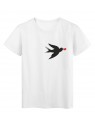 T-Shirt blanc Design oiseau noir cÅ“ur rouge rÃ©f Tee shirt 2174