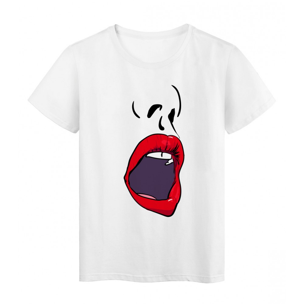 T-Shirt blanc Design visage bouche lÃ¨vre rouge 2176