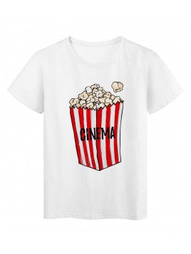 T-Shirt blanc Design Pop corn cinéma rayé rouge 2178
