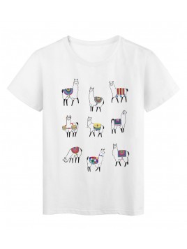 T-Shirt blanc Design animal Lamas couleurs 2180