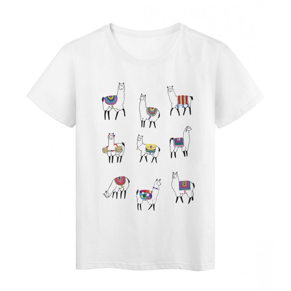 T-Shirt blanc Design animal Lamas couleurs 2180