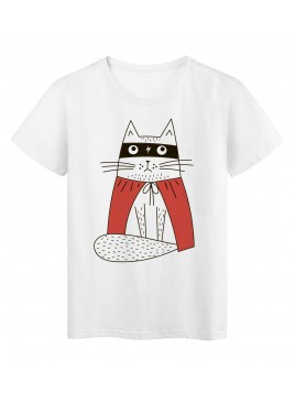 T-Shirt blanc Design Chat masque cape rouge super héros réf tee shirt 2182