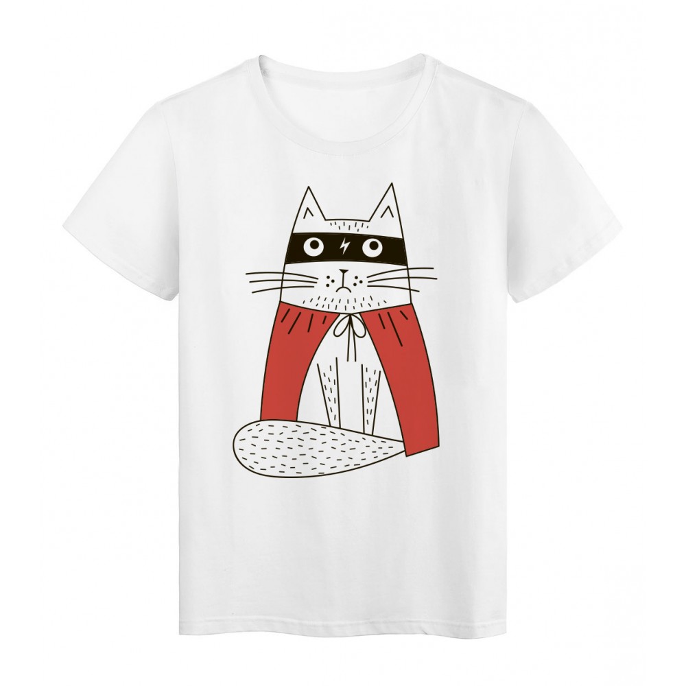 T-Shirt blanc Design Chat masque cape rouge super hÃ©ros rÃ©f tee shirt 2182