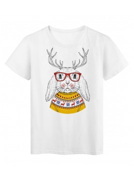 T-Shirt blanc Design Lapin corne de renne noël humour réf tee shirt 2183