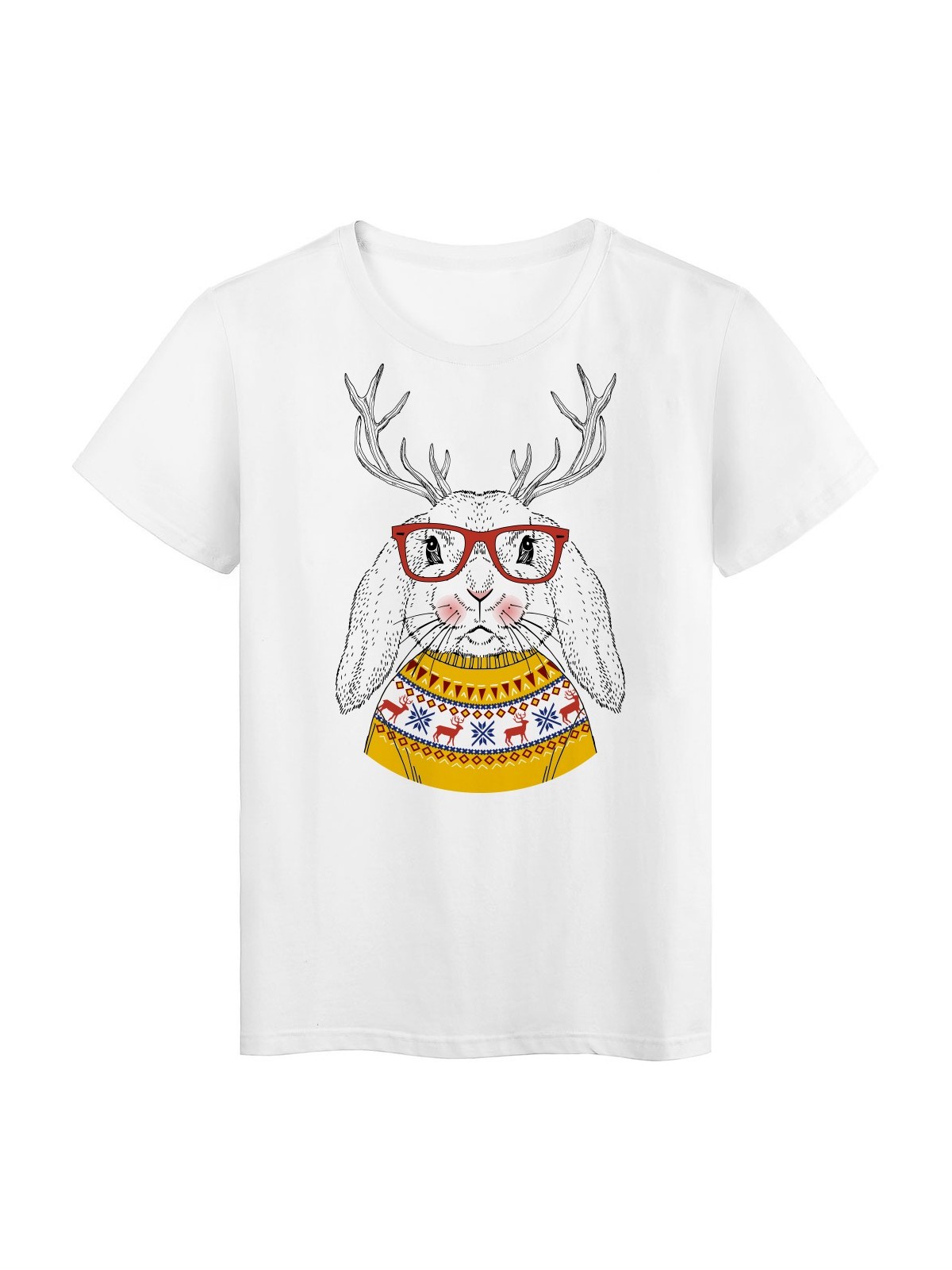 T-Shirt blanc Design Lapin corne de renne noÃ«l humour rÃ©f tee shirt 2183