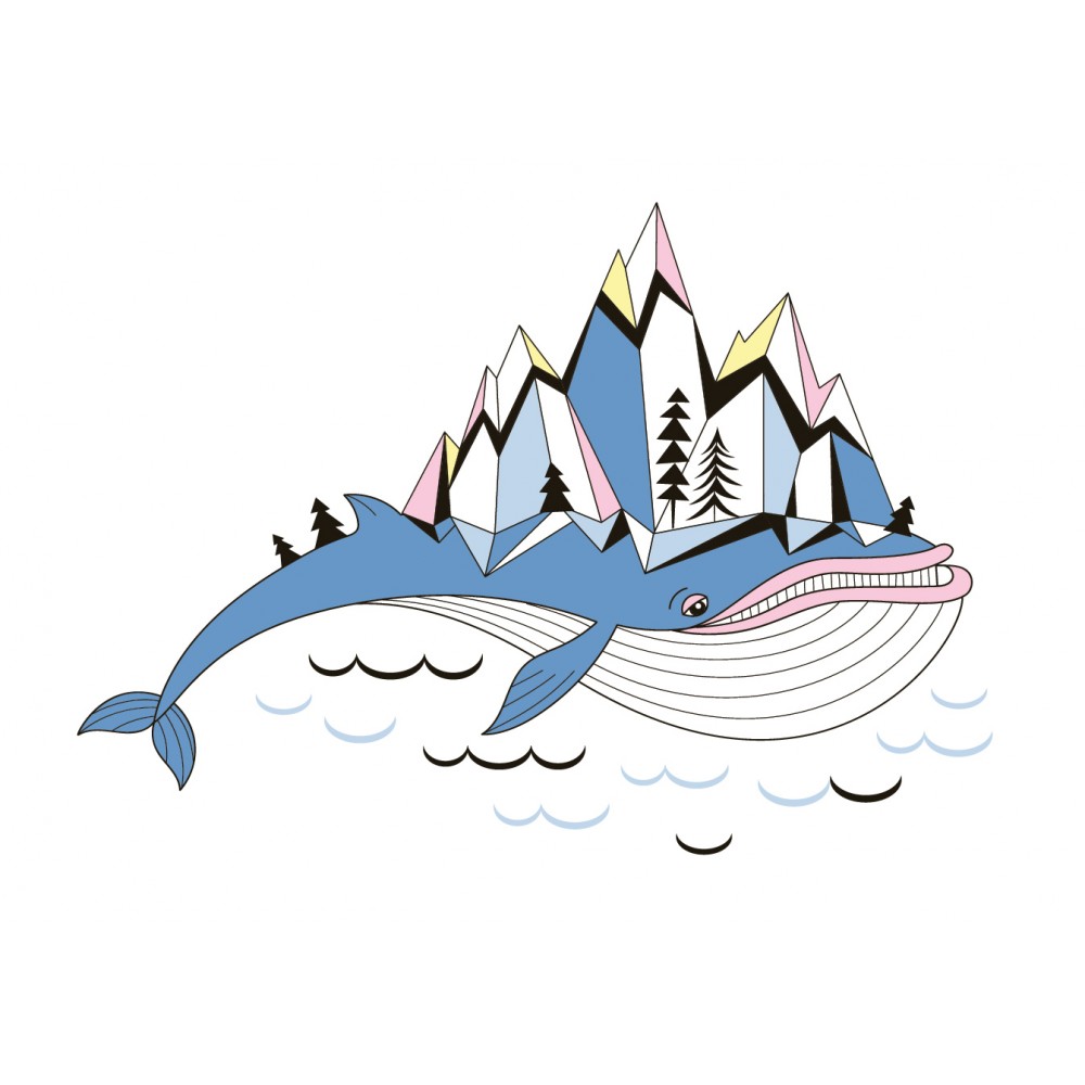 Stickers Autocollants enfant dÃ©co Baleine bleue magie et montagnes rÃ©f 453