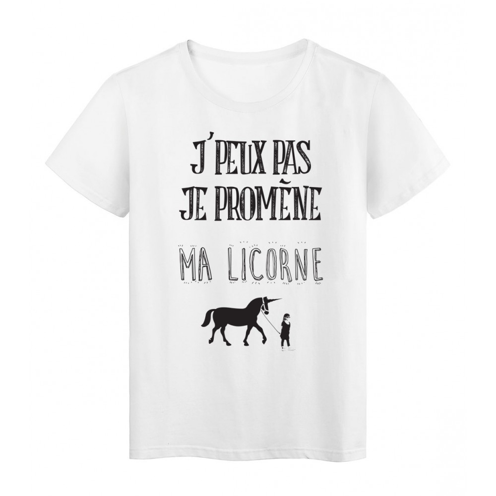 T-Shirt imprimÃ© citation j'peux pas je promene ma licorne