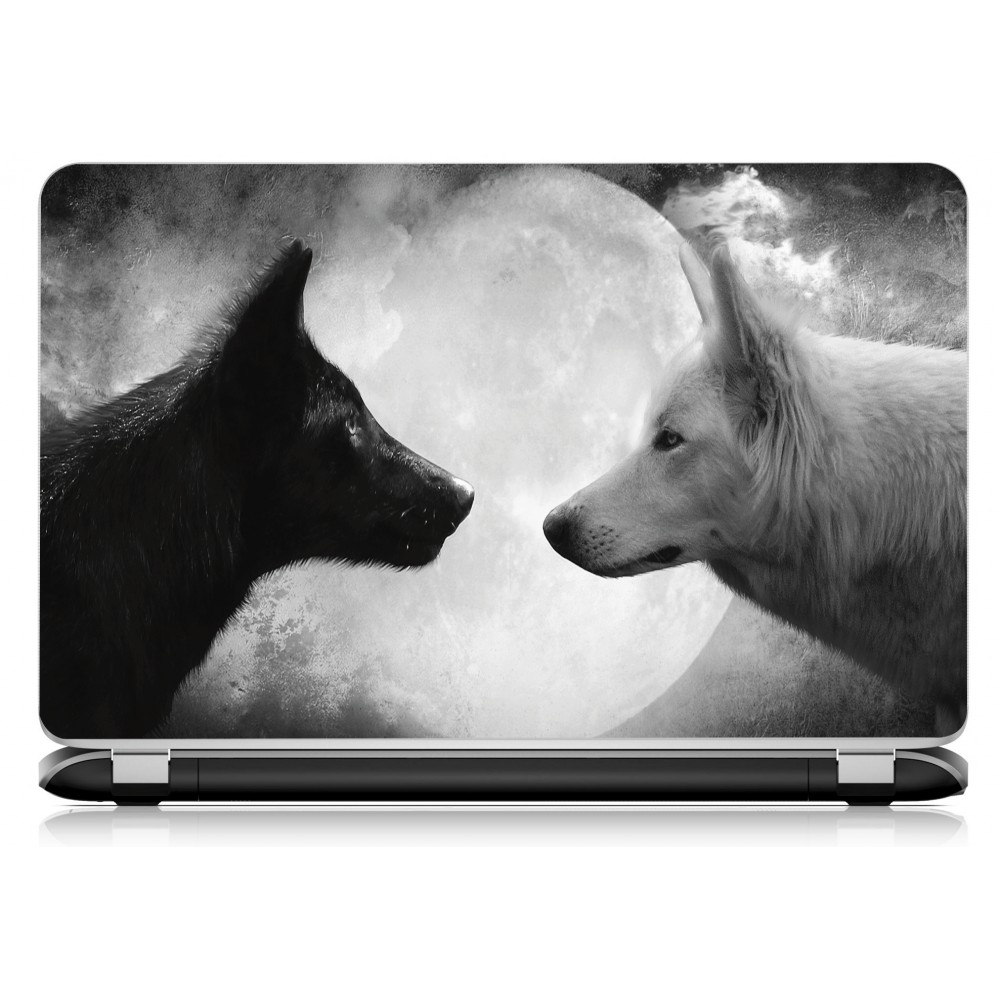 Stickers Autocollants ordinateur portable PC loup noir et blanc