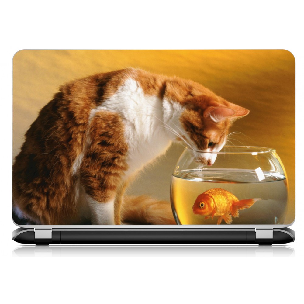 Stickers Autocollants ordinateur portable PC chat et poisson