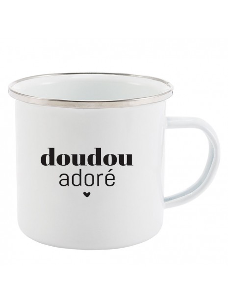 Mug Tasse Retro En Metal Emaille Imprime Humour Citation Doudou Adore