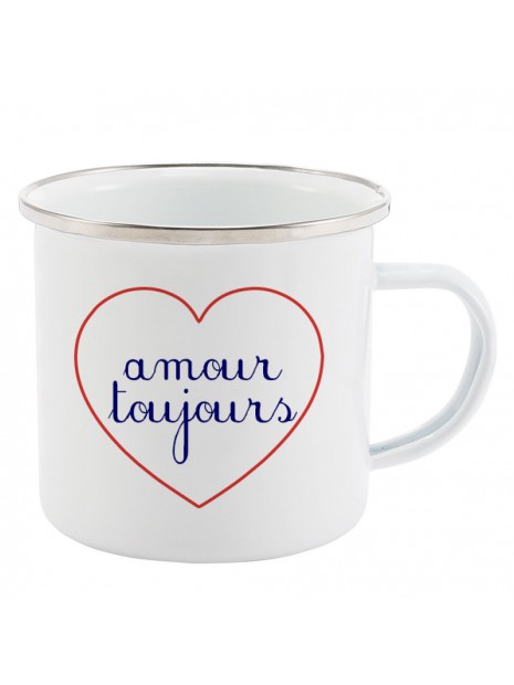 Mug Tasse Retro En Metal Emaille Imprime Citation Coeur Amour Toujours