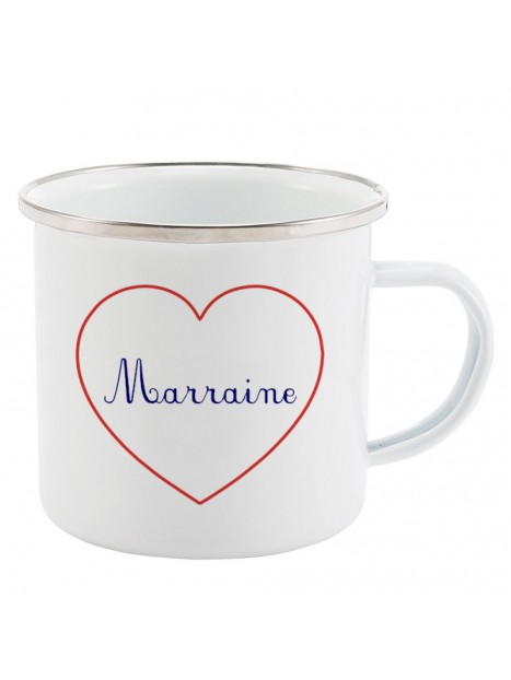 Mug Tasse Retro En Metal Emaille Imprime Citation Coeur Marraine