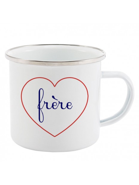 Mug Tasse Retro En Metal Emaille Imprime Citation Coeur Frere