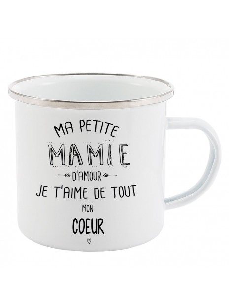 Mug Tasse Retro En Metal Emaille Imprime Illustration Citation Ma Petite Mamie D Amour Je T Aime