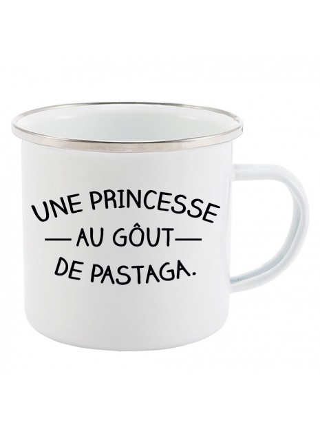 Mug Tasse Retro En Metal Emaille Imprime Humour Citation Une Princesse Au Gout De Pastaga