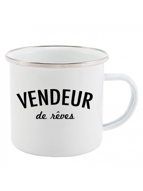 Mug Tasse Retro En Metal Emaille Imprime Humour Citation Vendeur De Reves