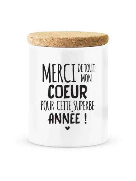 Pot Ceramique Avec Couvercle En Liege Citation Imprime Merci De Tout Mon Coeur Pour Cette Superbe Annee